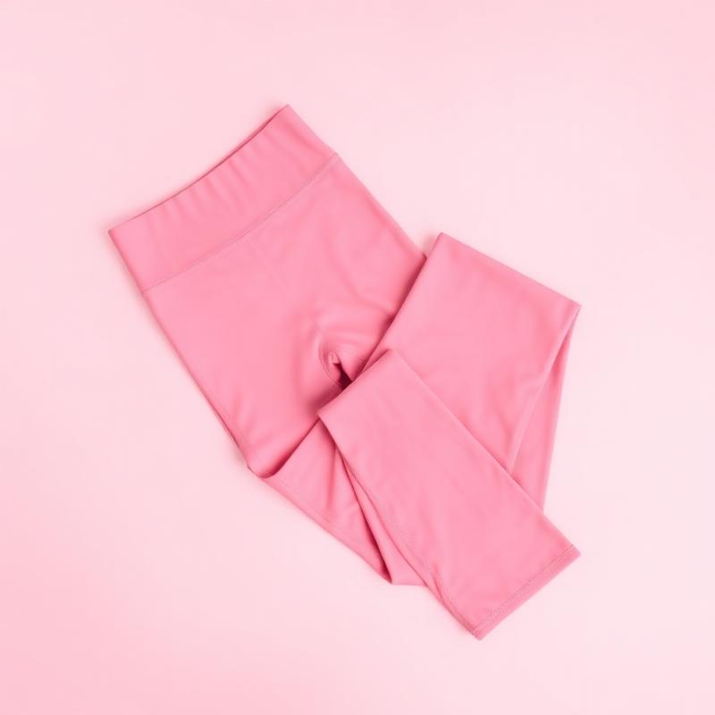 Legging fitness rosa dobrada sobre fundo rosa claro