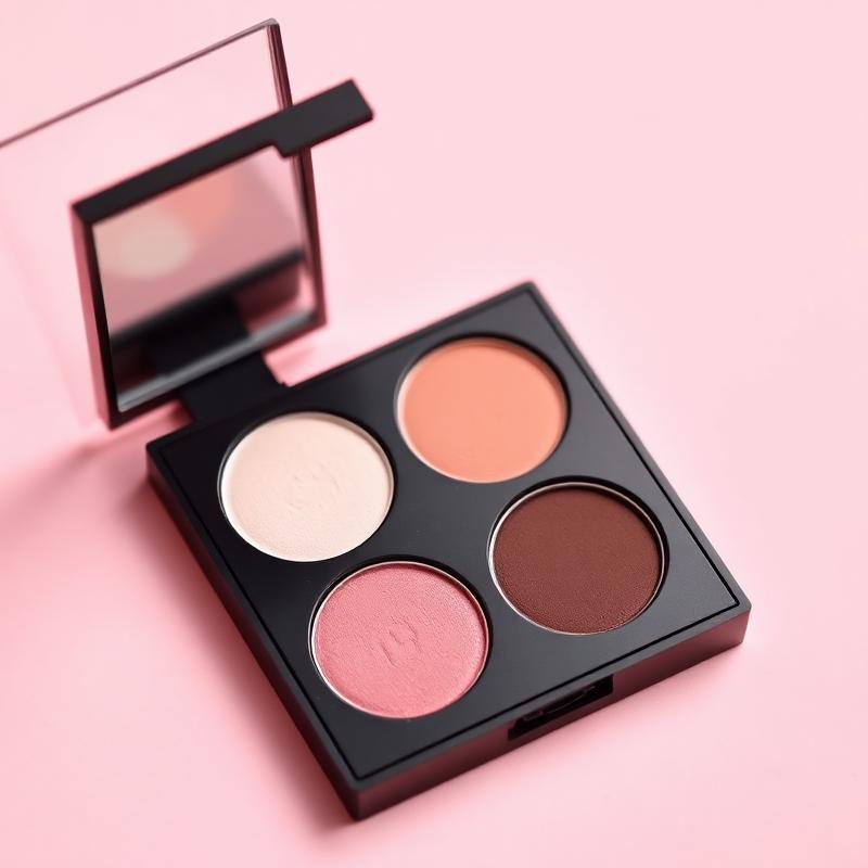 Paleta de sombras aberta com tons rosados