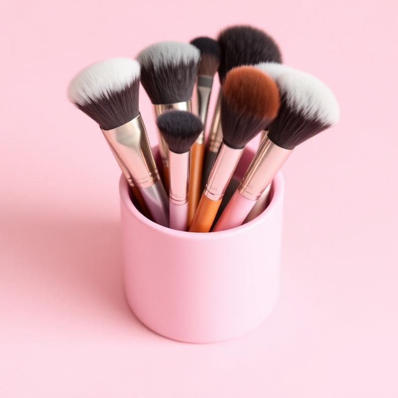 Kit de pincéis de maquiagem em porta-pincéis rosa